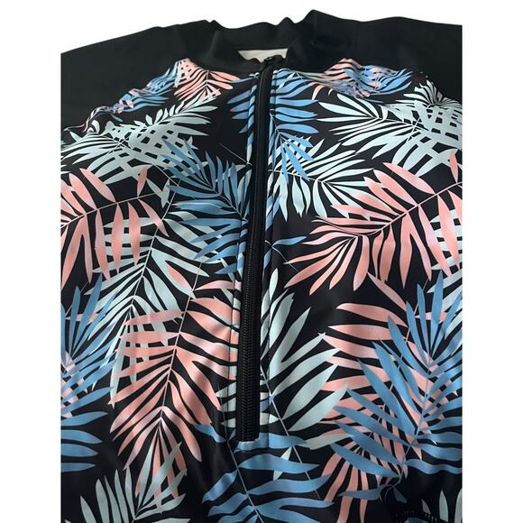 UNIQUEBELLA LONG SLV ZIP FRONT 1-PIECE SWIM DRESS, WOMENS, 3XL, BLUE PINK BLACK - Picture 3 of 11